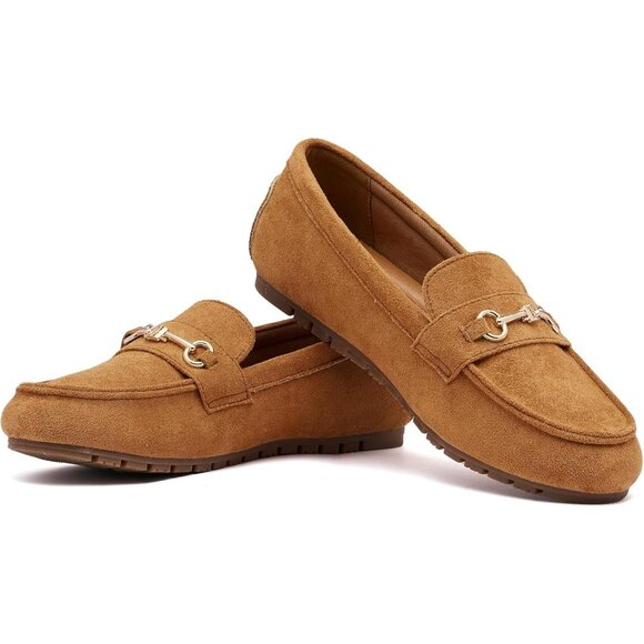 Women's Tan Suede Arch Support Casual Slip on Comfort Dressy Penny Loafers - Picture 9 of 9